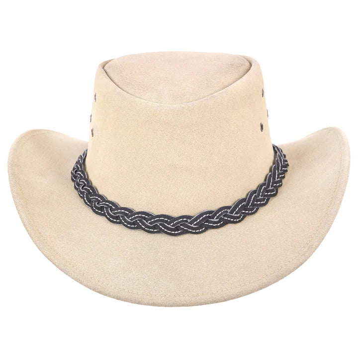 Western-Style Suede Leather Cowboy Hat with Braided Band