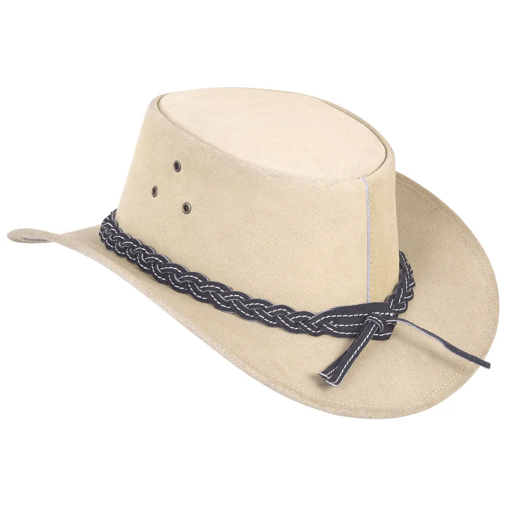 Western-Style Suede Leather Cowboy Hat with Braided Band
