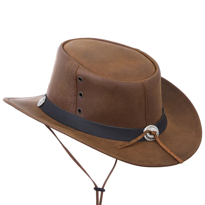 Brown Genuine Leather Western Cowboy Hat with Buffalo Nickel Band