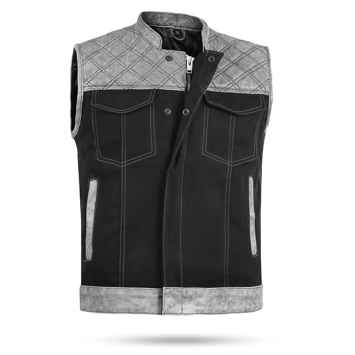Men's Grey Black Cross Stitch Club Style Denim Vest.