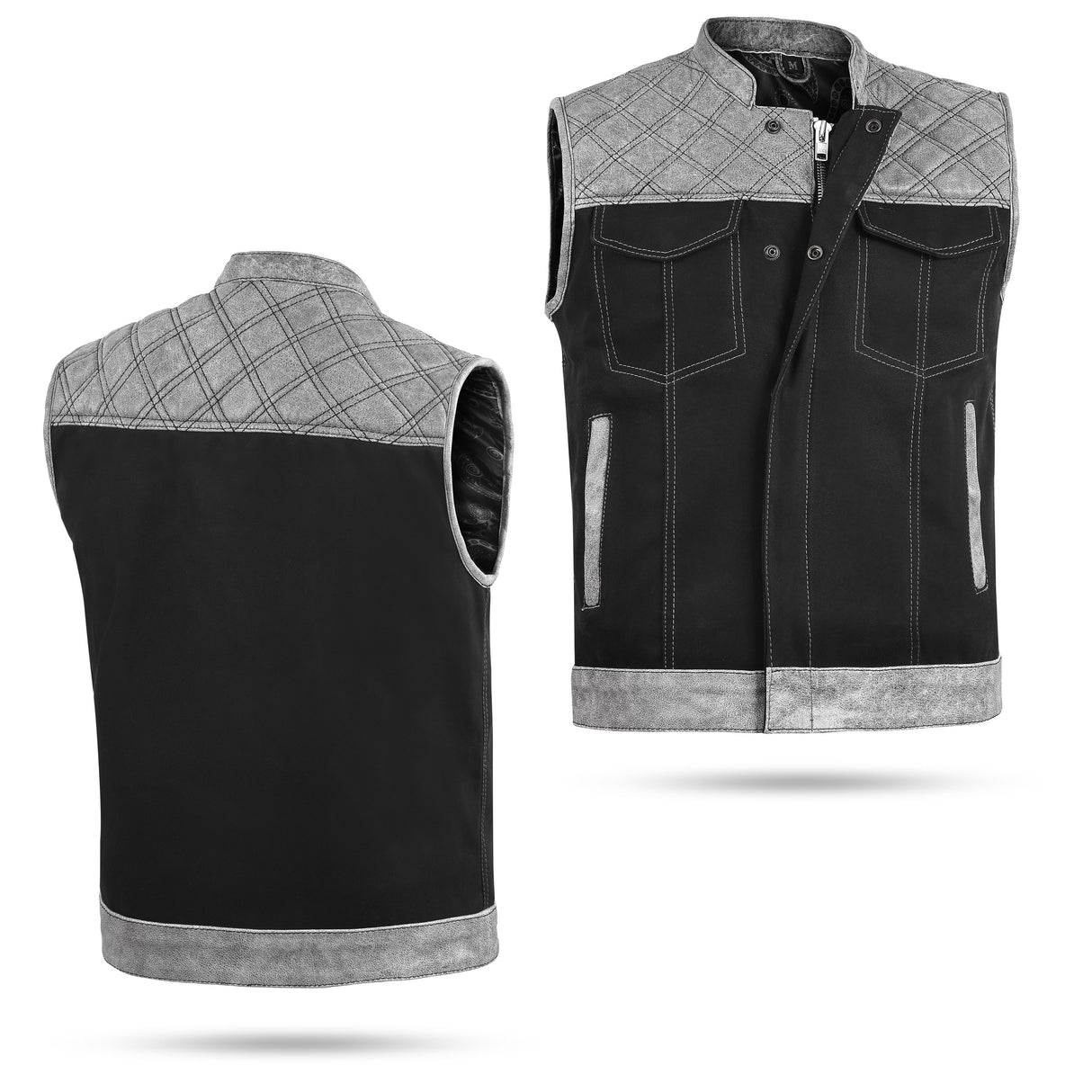 Men's Grey Black Cross Stitch Club Style Denim Vest.