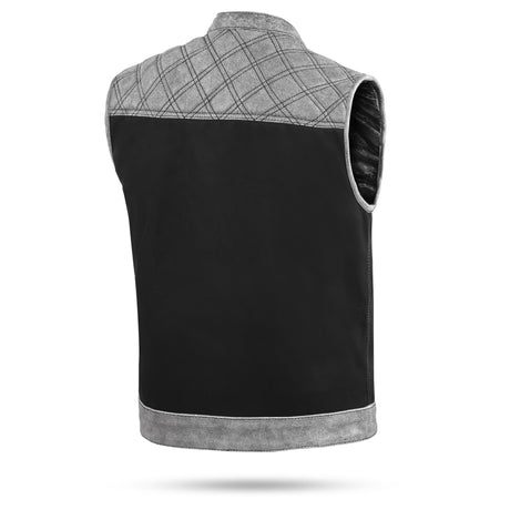 Men's Grey Black Cross Stitch Club Style Denim Vest.
