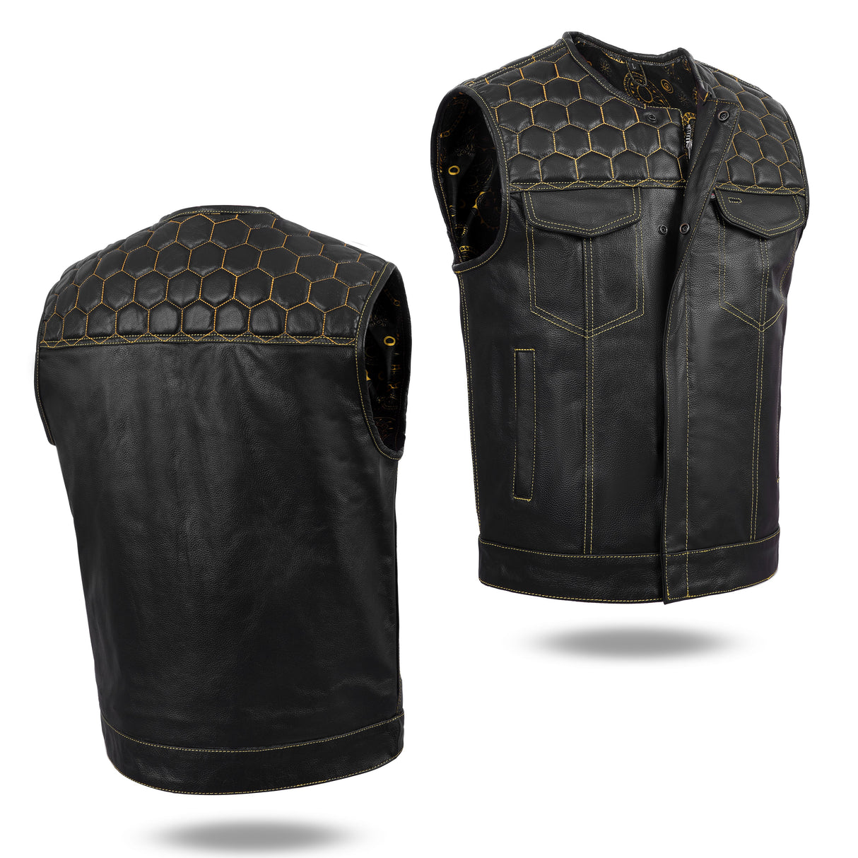 Men's Yellow Cross Stitch Club Leather Cow Natural Leather Vest