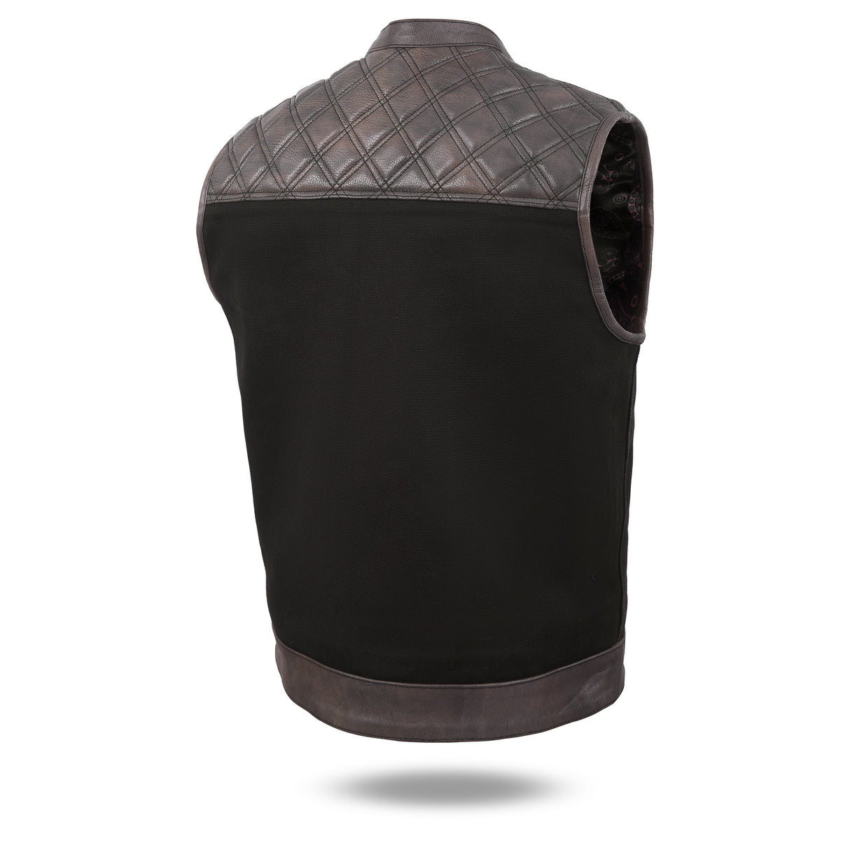Men's Distressed Brown Black Cross Stitch Club Style Denim Vest.