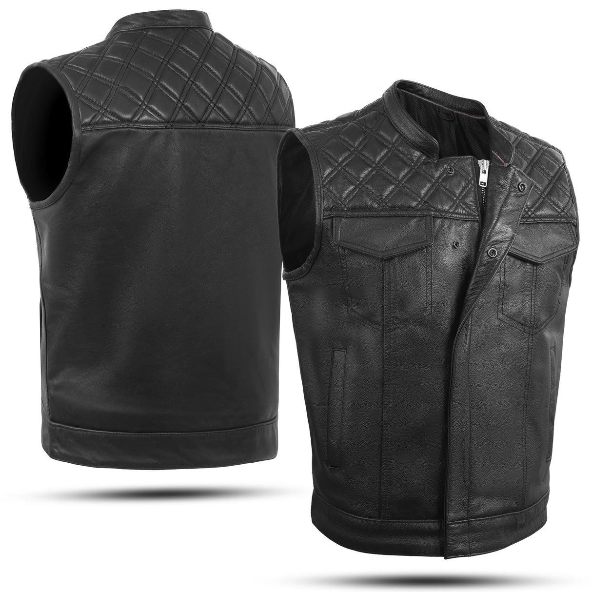 Men's Black Cross Stitch Style Club Cow Natural Leather Vest.