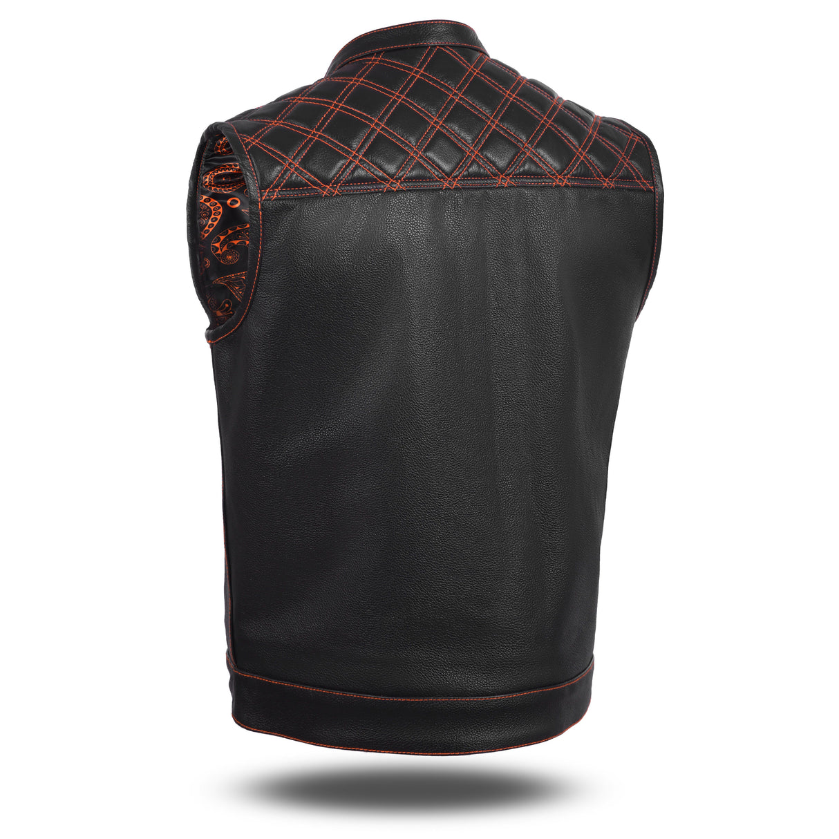 mens club style motorcycle vest orange stitching