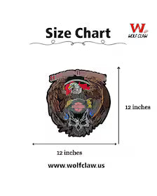 Embroidered Harley-style skull iron-on patch size chart, 12 in diameter