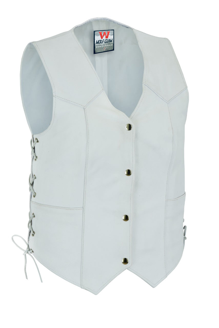 Women's White motorcycle Biker Club Concealed Carry Leather Vest