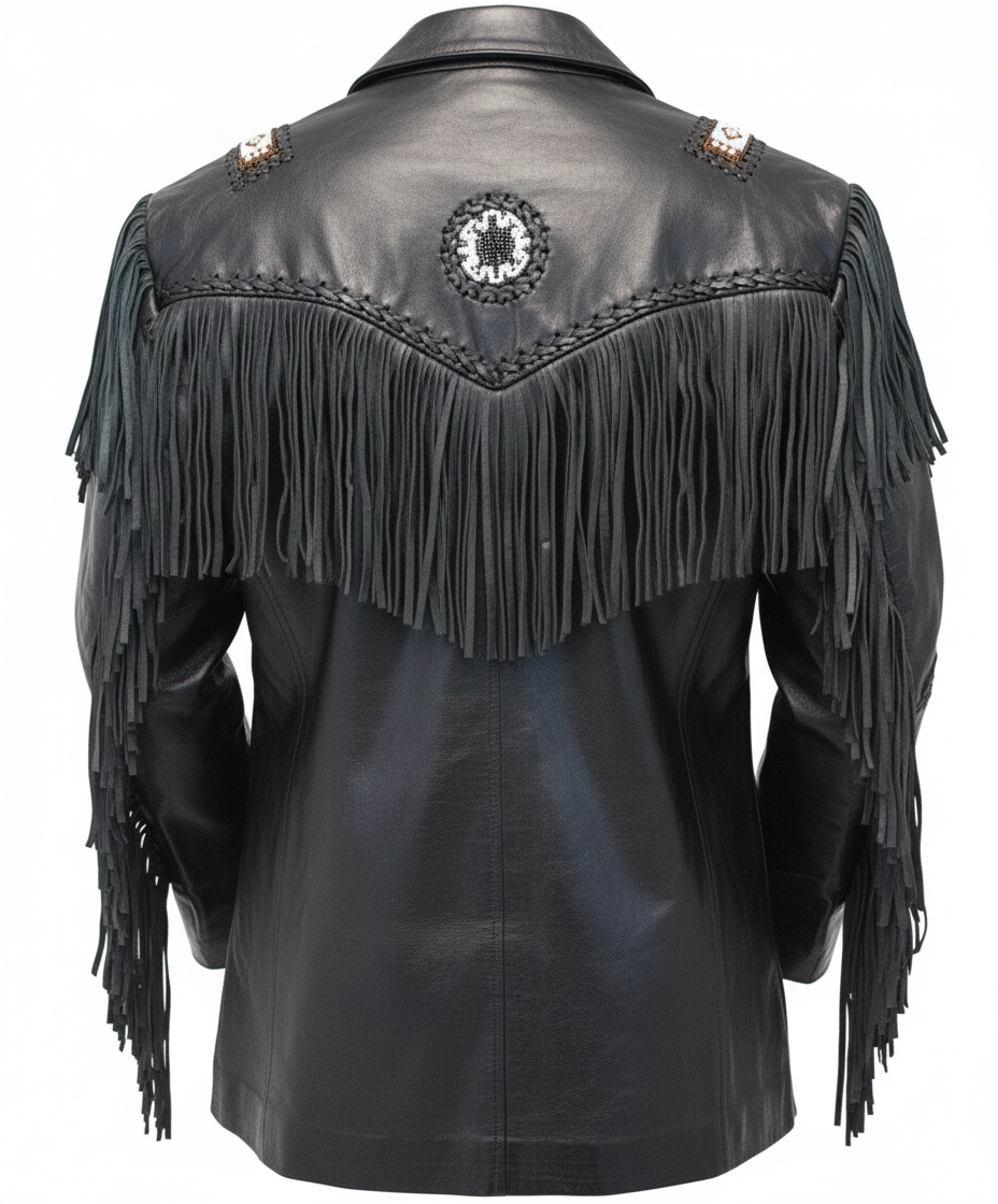 Men’s Premium Western Suede Leather Native American Fringe Cowboy Jacket