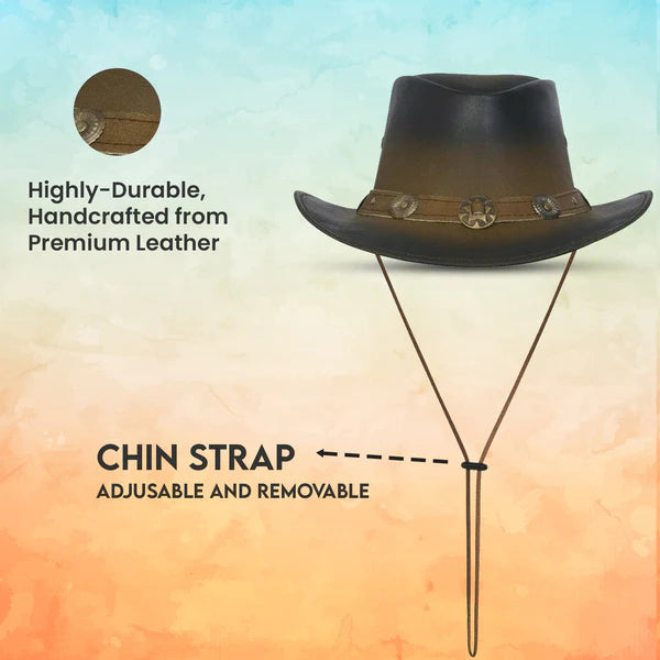 Leather Cowboy Western Hat Aussie Style with Conchos