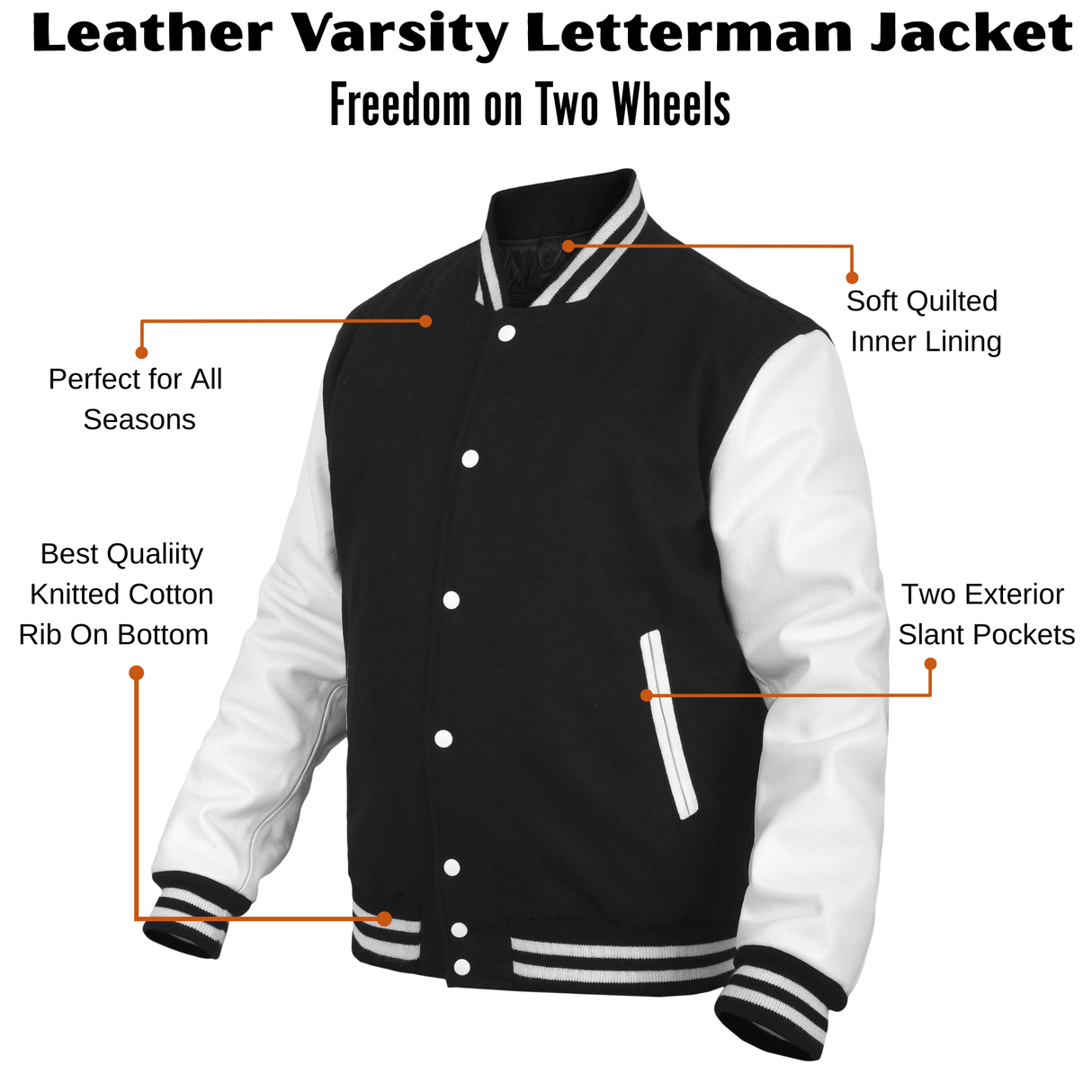 Leather Varsity Jacket Letterman Jacket Baseball Jacket Banded Collar