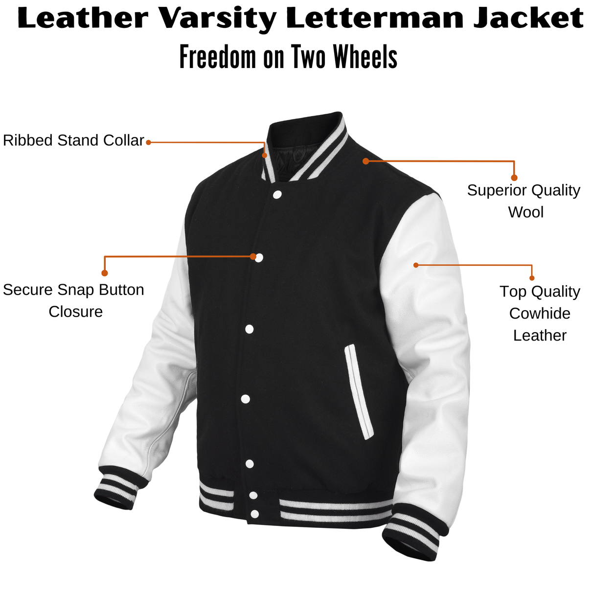 Leather Varsity Jacket Letterman Jacket Baseball Jacket Banded Collar