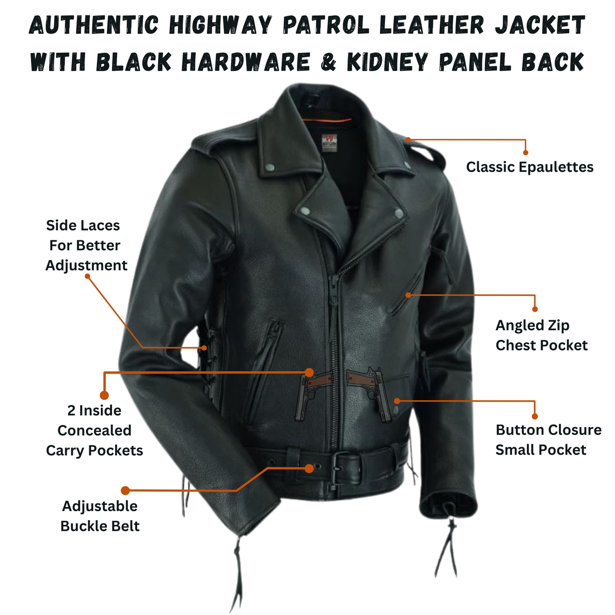 Authentic Highway Patrol Leather Jacket Black Hardware Kidney Back