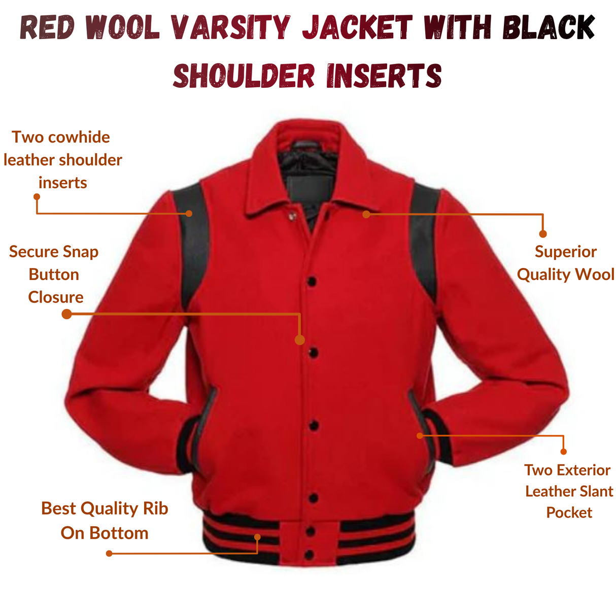 Black Wool Varsity Jacket With Red Shoulder Inserts