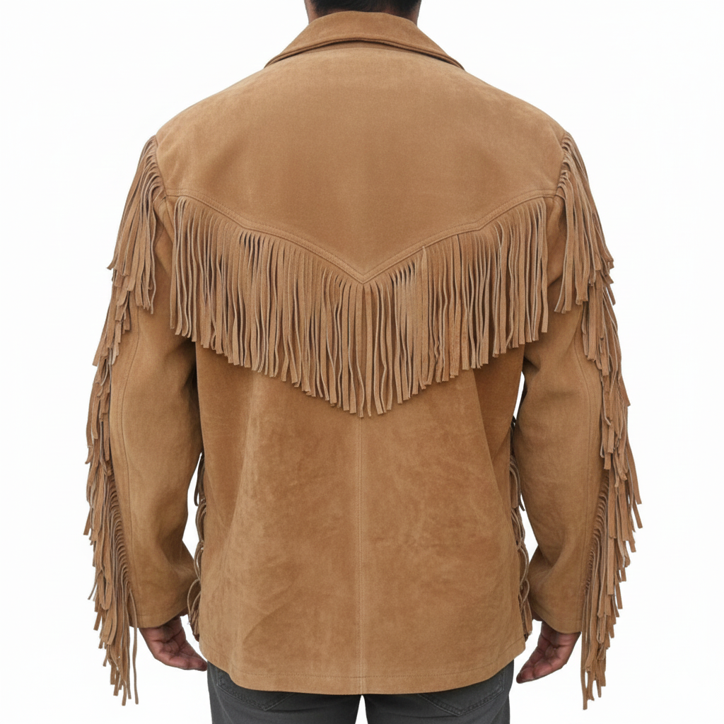 Men’s Western Suede Fringe Leather Jacket with Artisan Bead Detailing – Cowboy Inspired Style