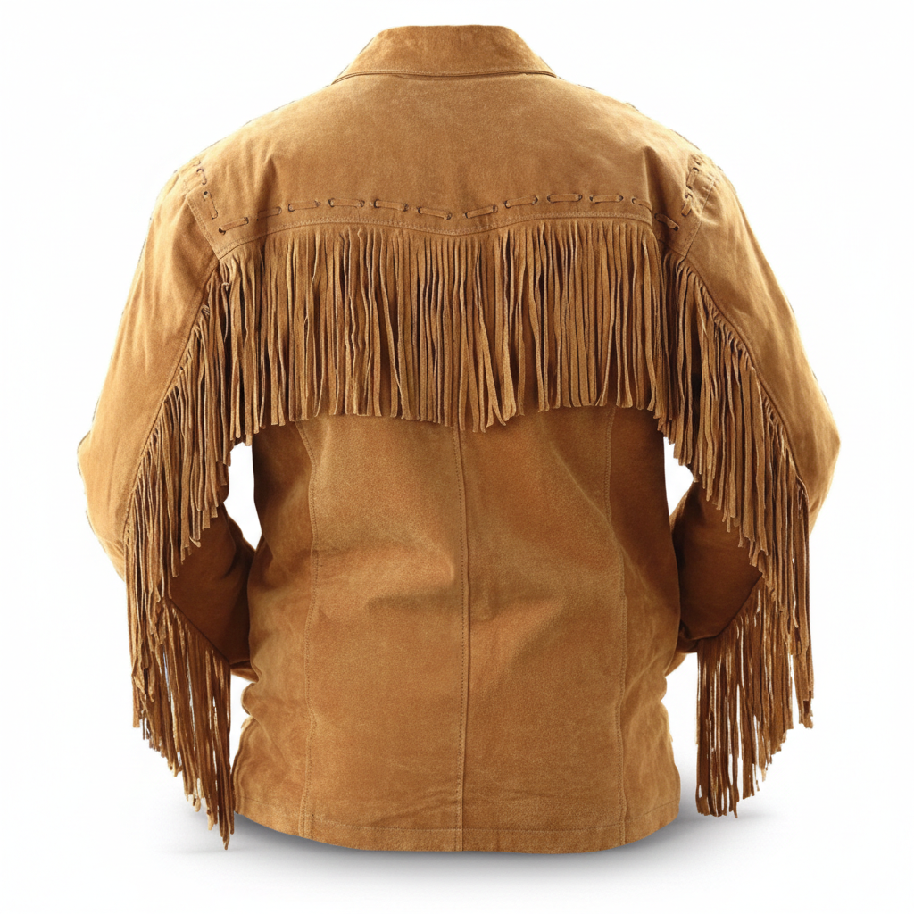 Men’s Cowboy Suede Fringe Jacket – Native American Western Leather Coat