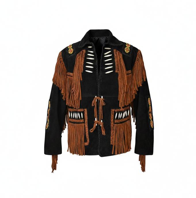 Men’s Western Suede Fringe Jacket – Beaded Cowboy Style