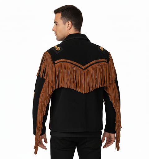 Men’s Western Suede Fringe Jacket – Beaded Cowboy Style