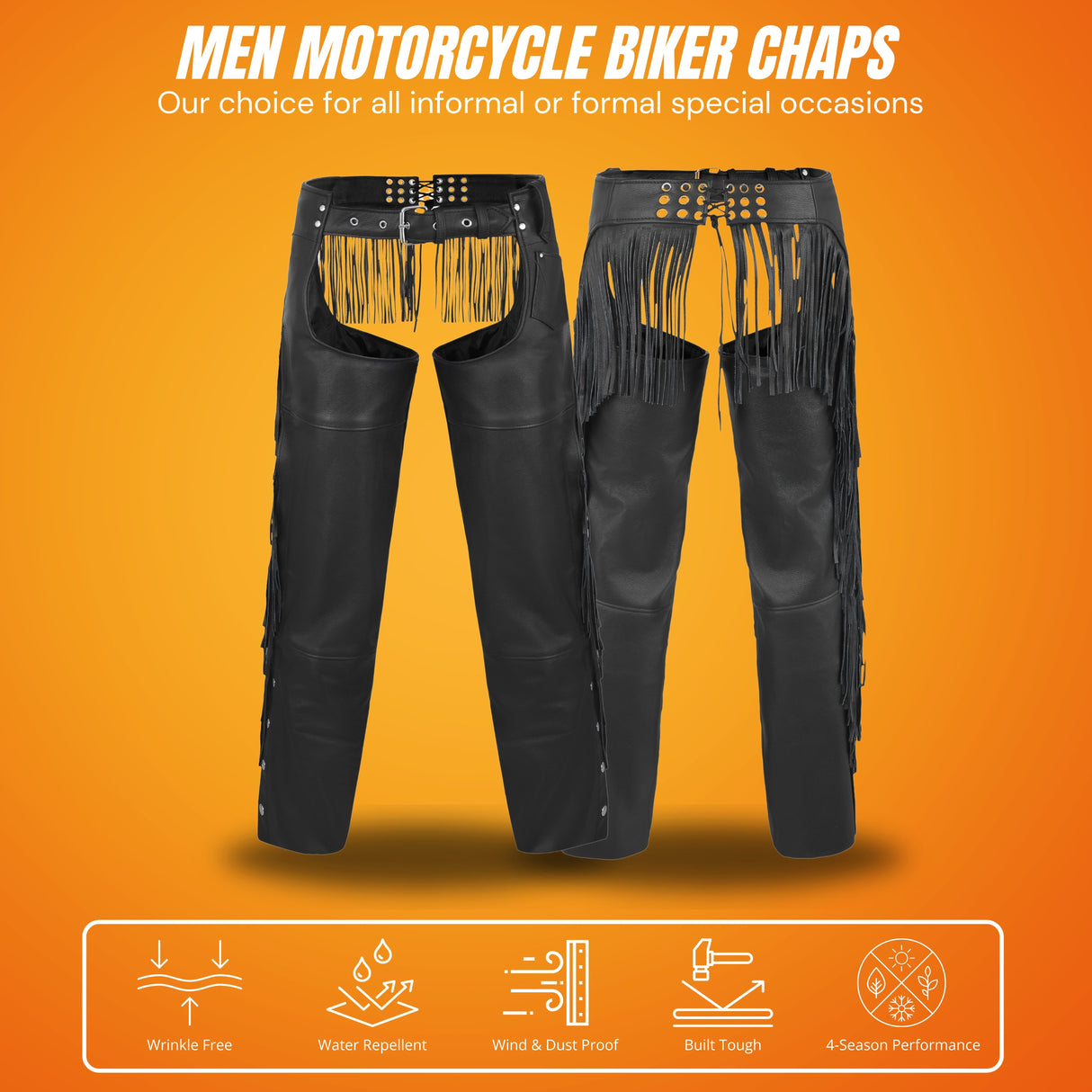 Fringe Tassel Motorcycle Riding Bikers Chap-Black