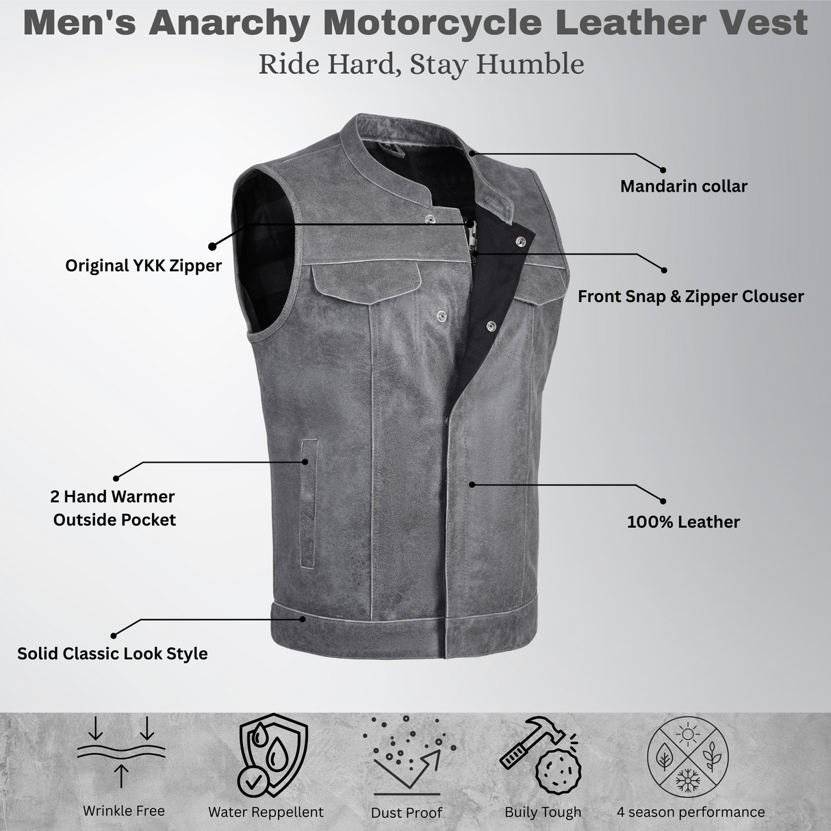 Men's  Anarchy Motorcycle Biker Club Concealed Carry Outlaws Leather Vest