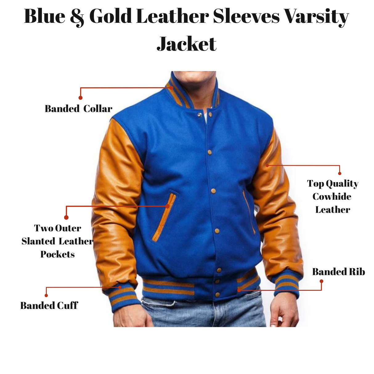 Blue & Gold Leather Sleeves Varsity Jacket