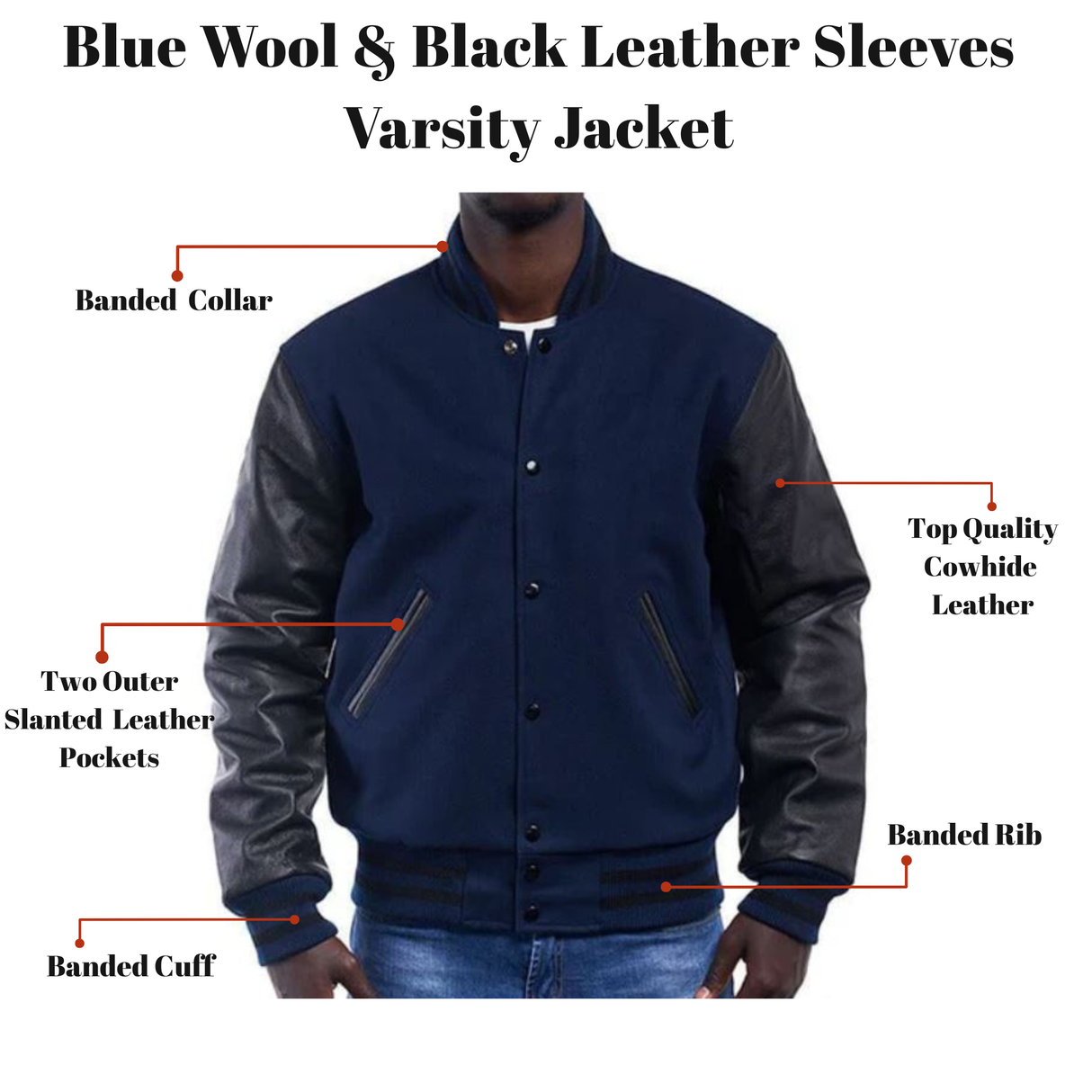 Blue Wool & Black Leather Sleeves Varsity Jacket