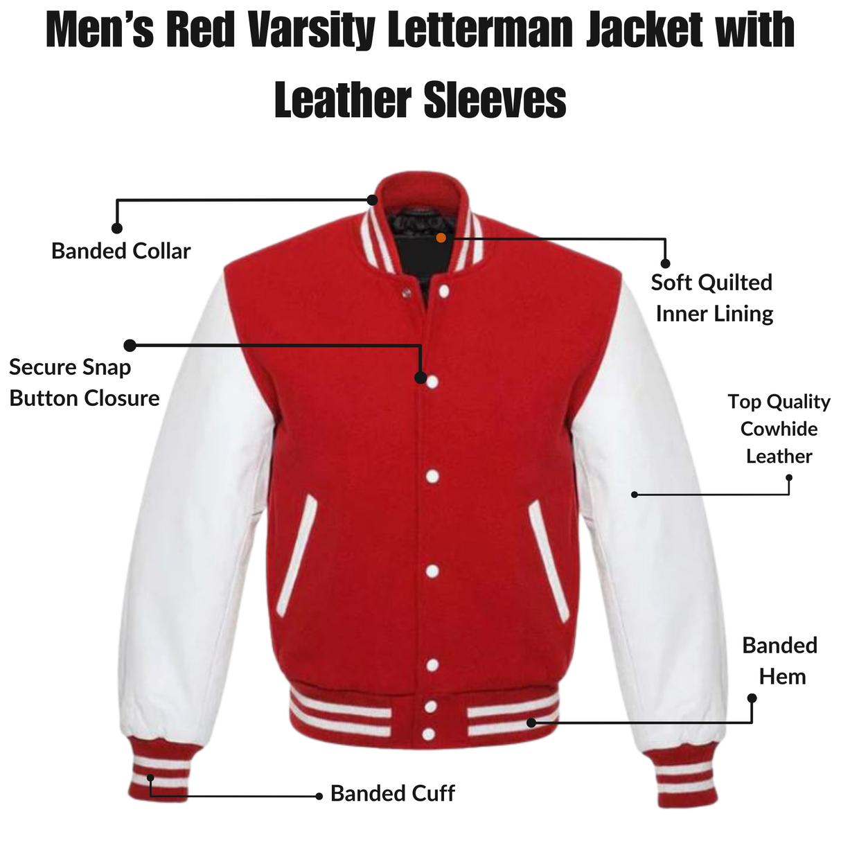 Men's Letterman Varsity Jacket Leather Sleeves - Red
