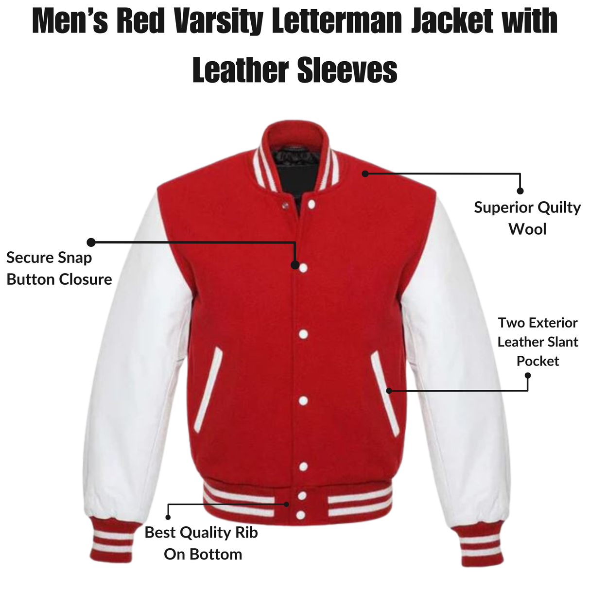 Men's Letterman Varsity Jacket Leather Sleeves - Red