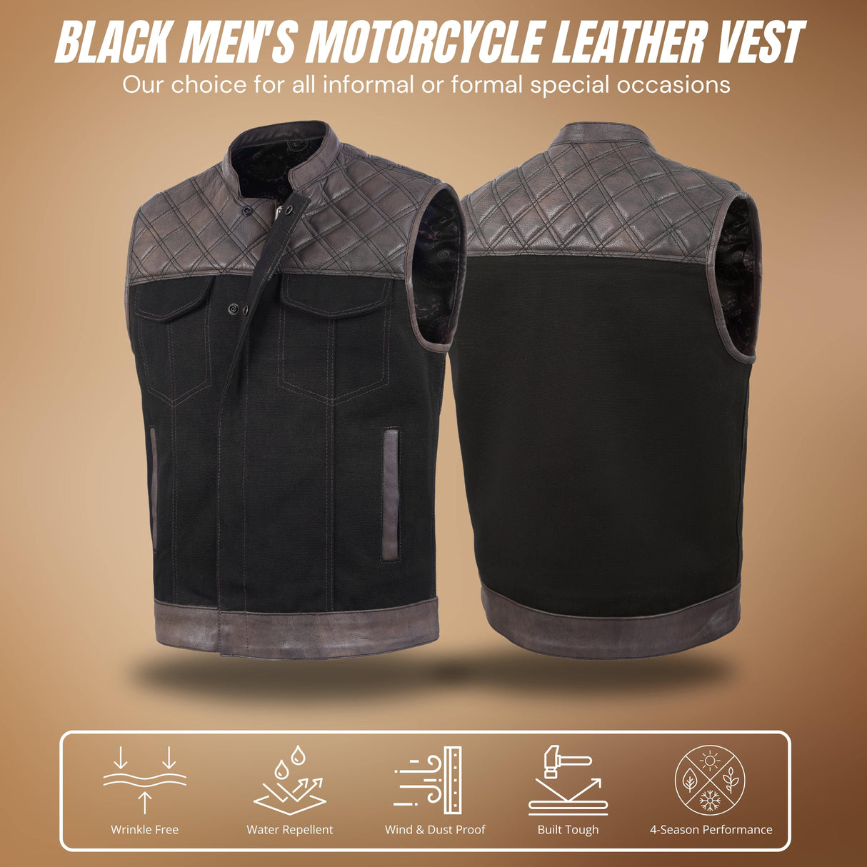 Men's Distressed Brown Black Cross Stitch Club Style Denim Vest.