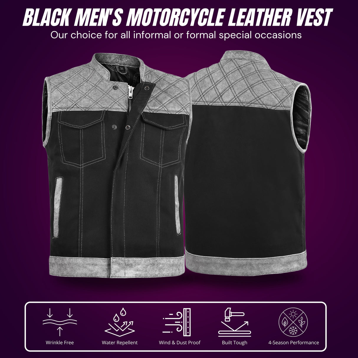 Men's Grey Black Cross Stitch Club Style Denim Vest.