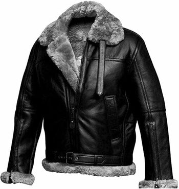 Genuine Sheepskin Leather RAF Flight Aviator B3 Bomber Jacket With Fur Wool Lining