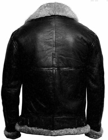 Genuine Sheepskin Leather RAF Flight Aviator B3 Bomber Jacket With Fur Wool Lining