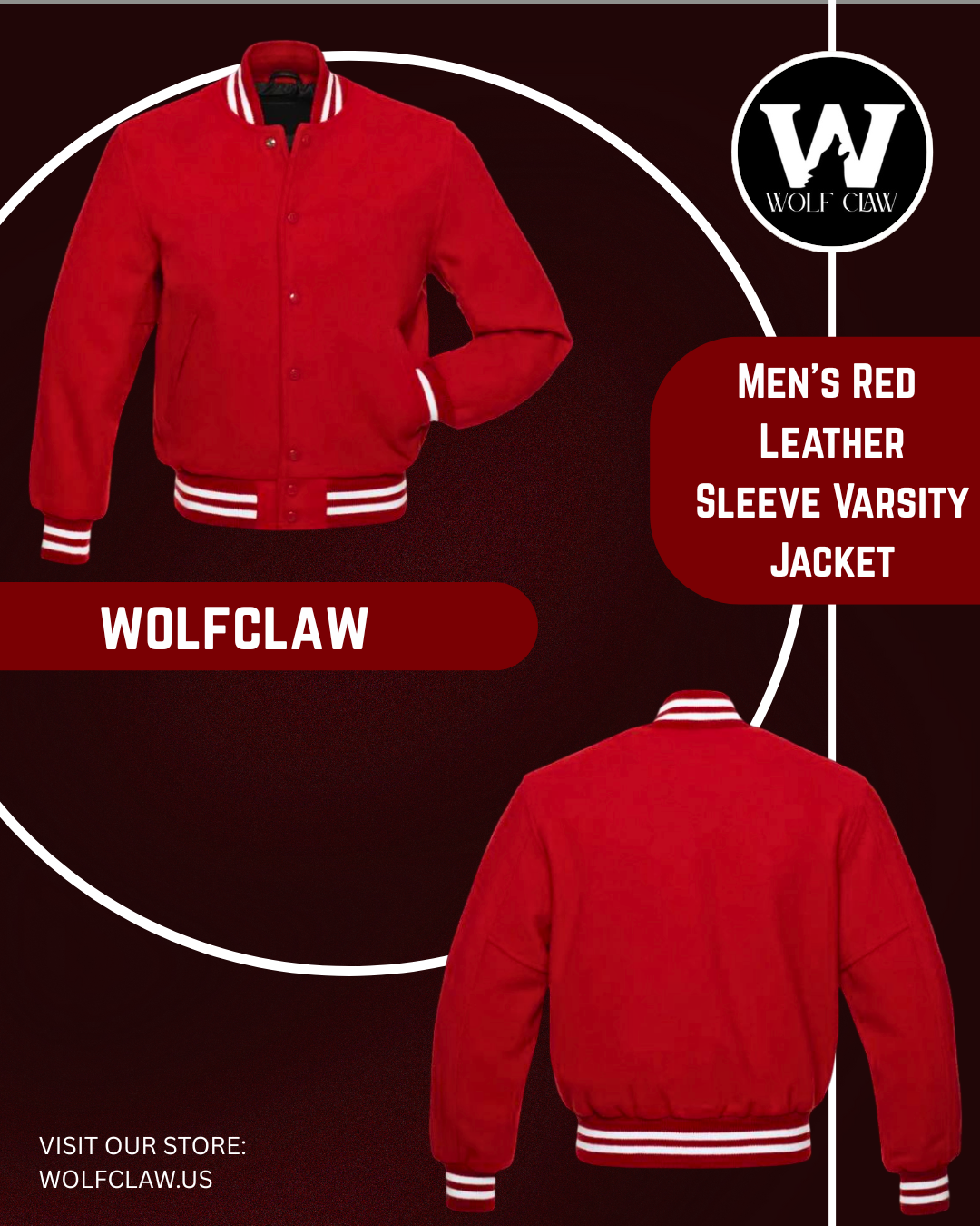 Red Wool Letterman Varsity Jacket