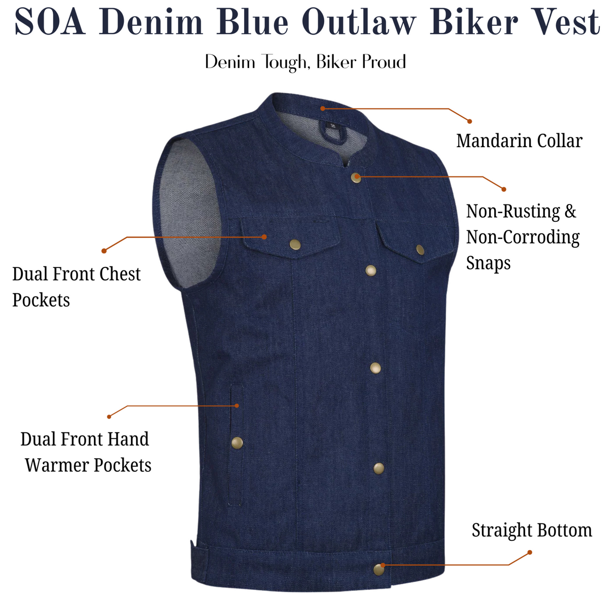 Men SOA Denim Blue Vest Club Cut Outlaw Anarchist mc Biker Vest