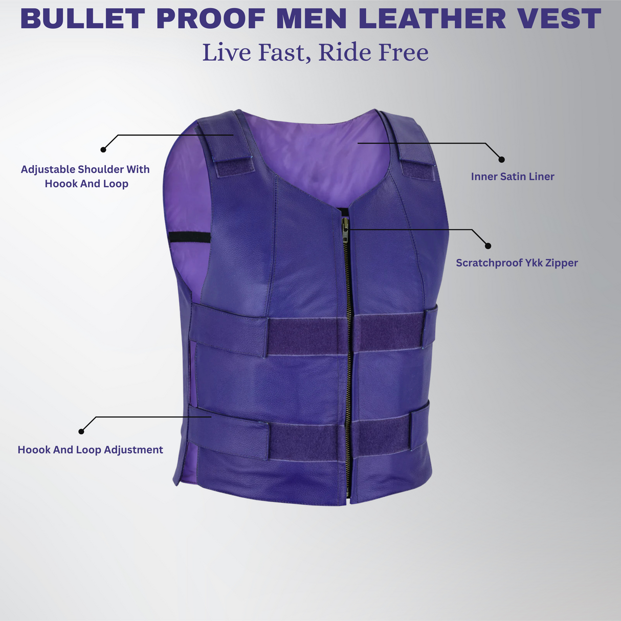 Bulletproof Men Leather Vest Purple color