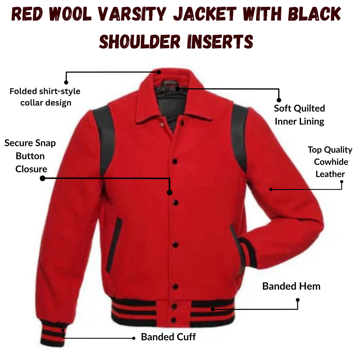Black Wool Varsity Jacket With Red Shoulder Inserts