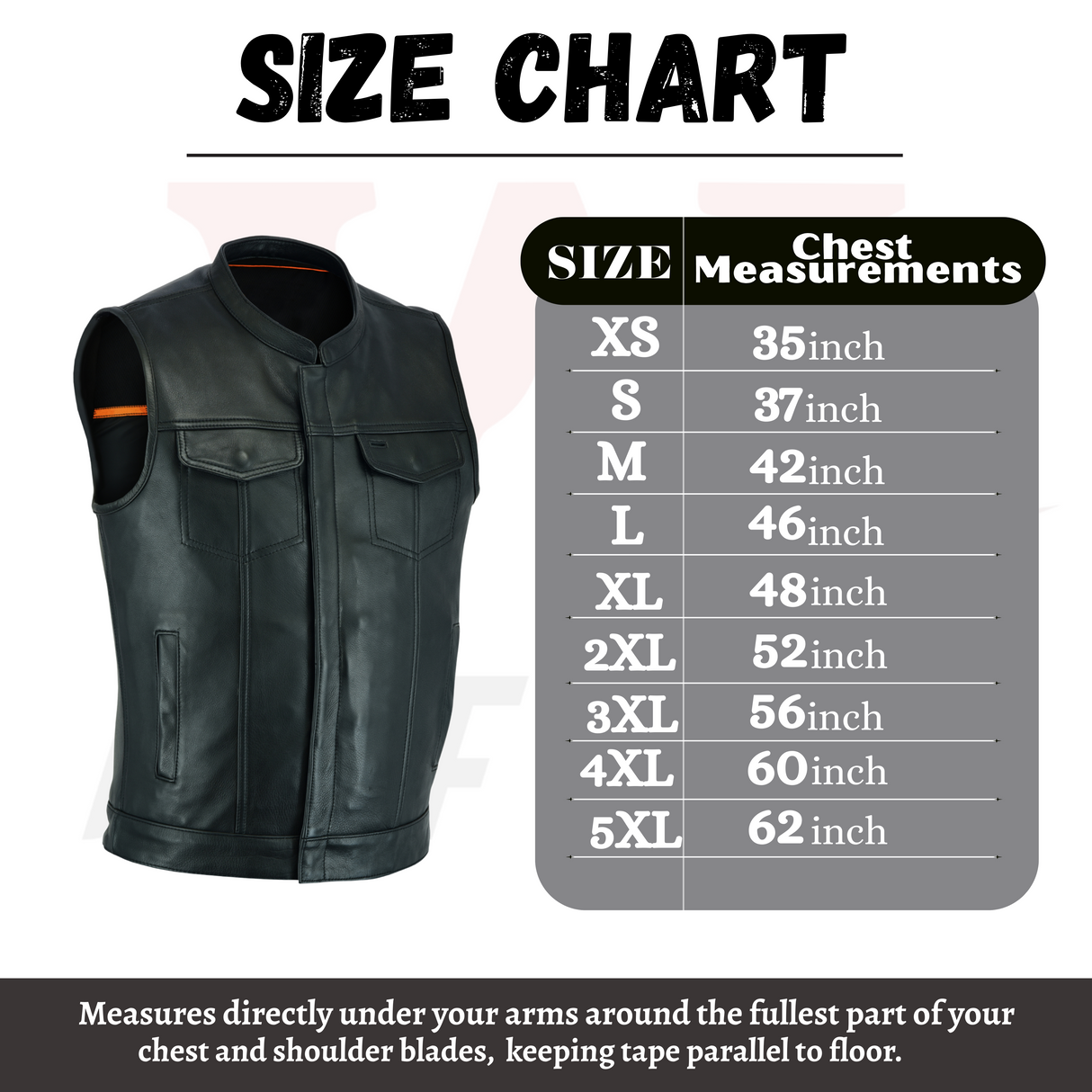 Men's Black Outlaw Leather Club Zipper/Snap Inside Gun Pockets Leather Vest