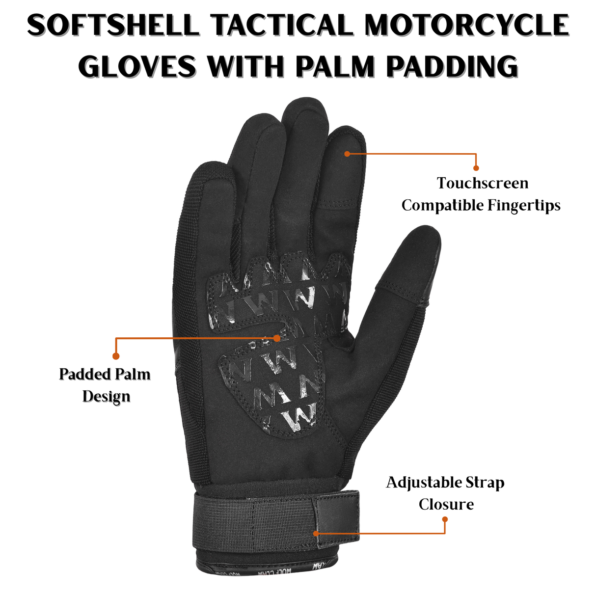 Softshell Tactical Motorcycle Gloves with Palm Padding