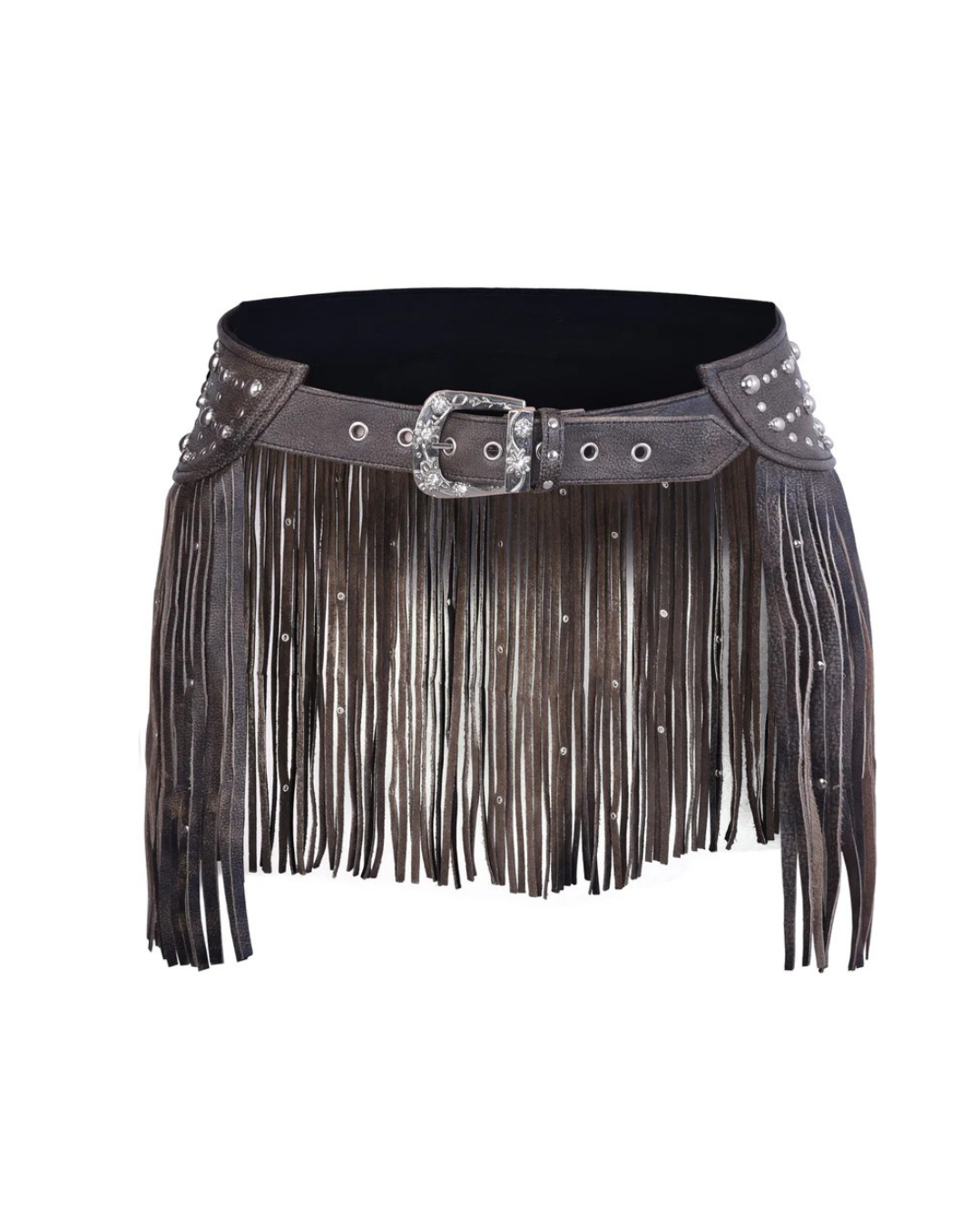 Women Distressed Brown Tassel Leather Hip Belt