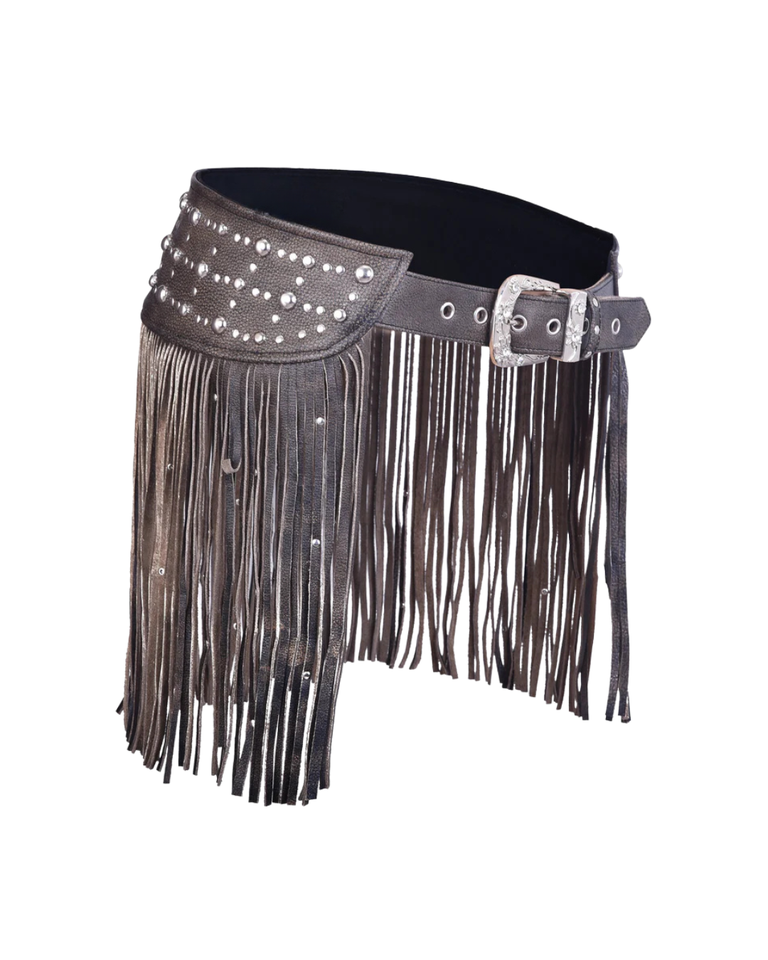 Women Distressed Brown Tassel Leather Hip Belt