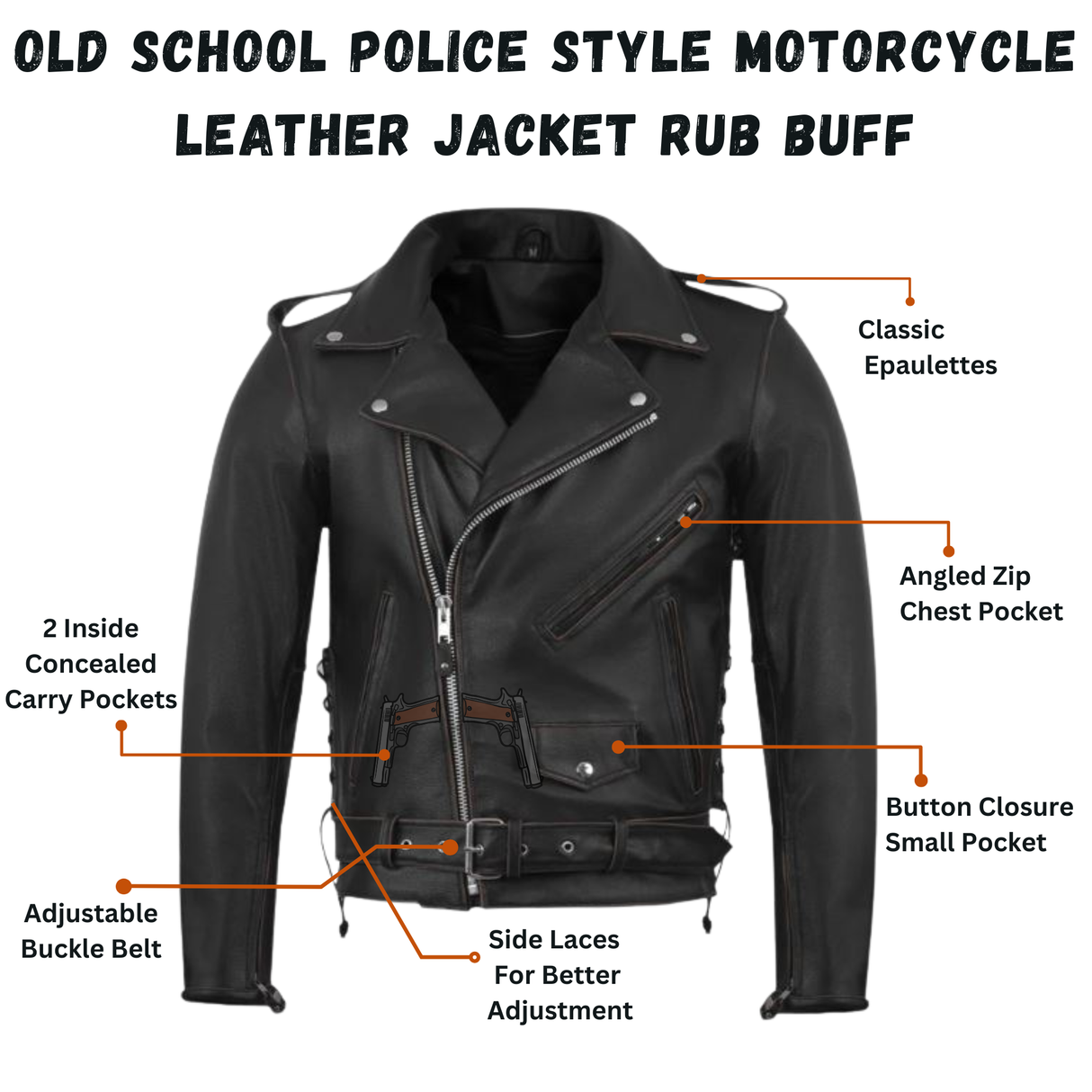 Old School Police Style Motorcycle Leather Jacket Rub Buff