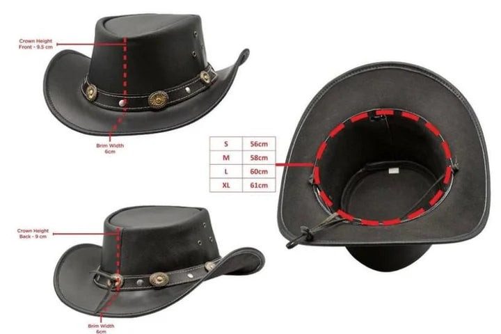 Premium Waterproof Genuine Black Leather Cowboy Hat Western Style