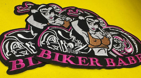 WCEP17 BIKER BABE PINK & WHITE DESIGNS  MOTORCYCLE PATCH EMBROIDERY IRON ON PATCH