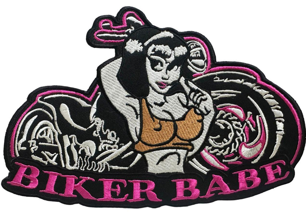 WCEP17 BIKER BABE PINK & WHITE DESIGNS  MOTORCYCLE PATCH EMBROIDERY IRON ON PATCH