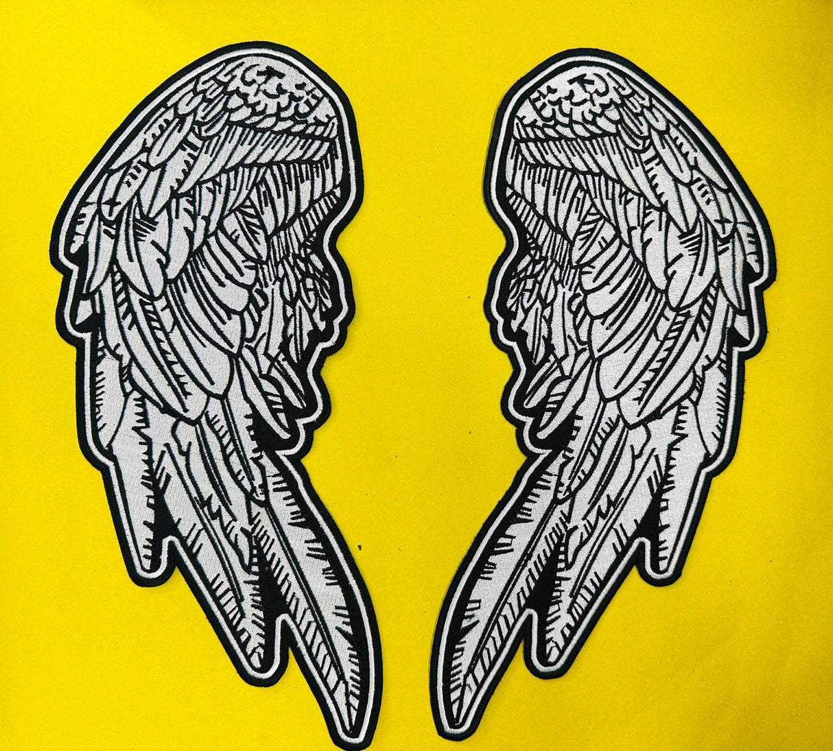 WCEP21 LARGE ANGEL WINGS WHITE & BLACK MOTORCYCLE PATCH EMBROIDERY IRON ON PATCH