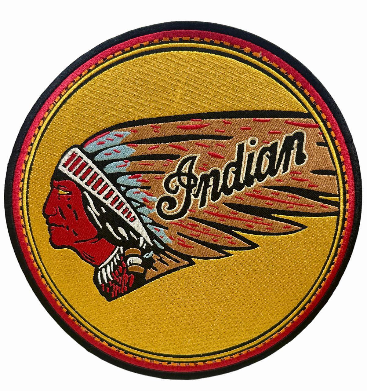 WCEP25 INDIAN ROUND PATCH WITH LEFT SIDE FACE YELLOW RED BLK DESIGN MOTORCYCLE PATCH EMBROIDERY IRON ON PATCH