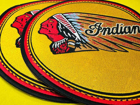 WCEP25 INDIAN ROUND PATCH WITH LEFT SIDE FACE YELLOW RED BLK DESIGN MOTORCYCLE PATCH EMBROIDERY IRON ON PATCH