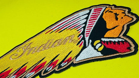 WCEP32 RED INIDAN RIGHT SIDE FACE ORANGE RED YELLOW  DESIGN MOTORCYCLE PATCH EMBROIDERY IRON ON PATCH