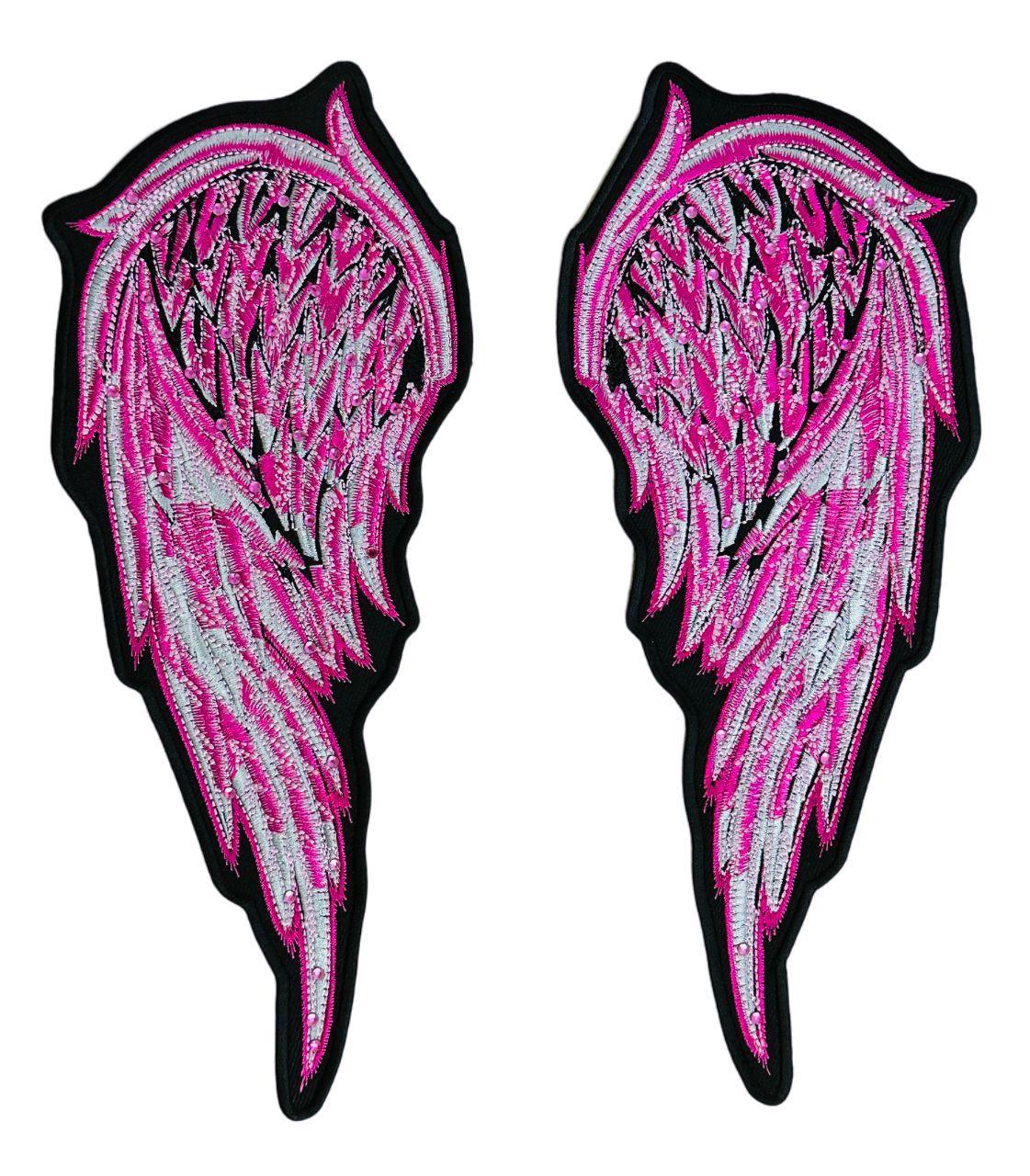 WCEP39 ANGEL WINGS PINK WITH RHINESTONES DESIGN MOTORCYCLE PATCH EMBROIDERY IRON ON PATCH