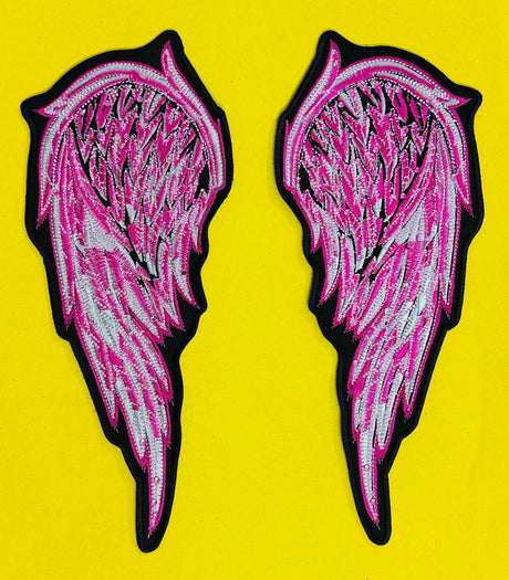 WCEP39 ANGEL WINGS PINK WITH RHINESTONES DESIGN MOTORCYCLE PATCH EMBROIDERY IRON ON PATCH